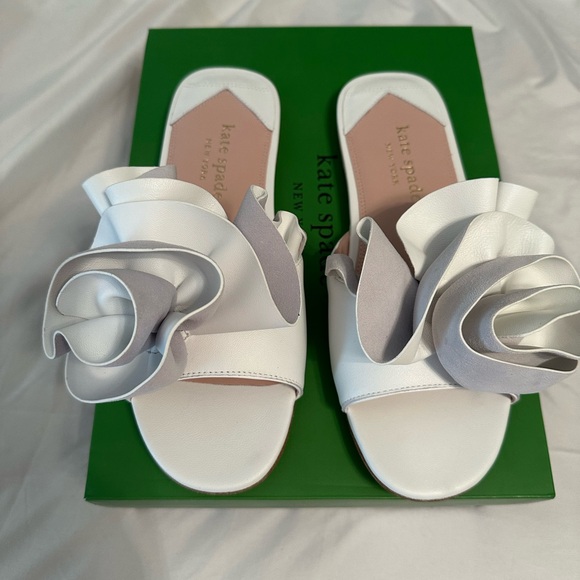 Kate Spade White Ruffle Slide Sandals - Picture 2 of 4